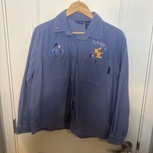 Disney Corduroy Button Up Shirt Winnie the Pooh & Eeyore Women's L Blue